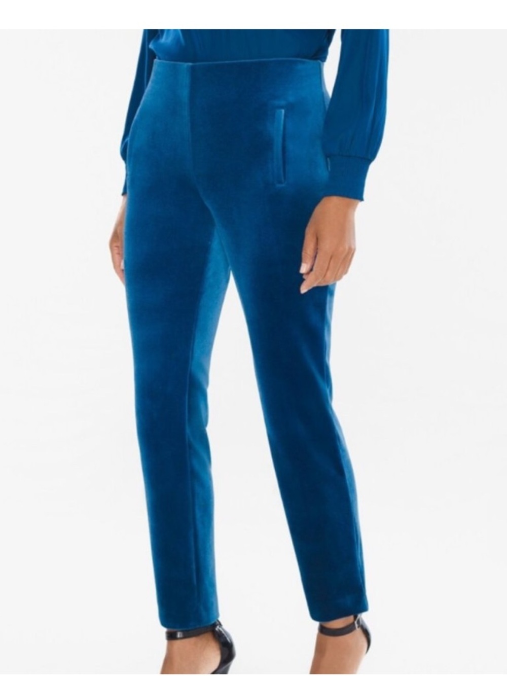 NWT Chico's Juliet Velveteen Ankle Pants Blue Sz 8P, Turquoise, 27” inseam